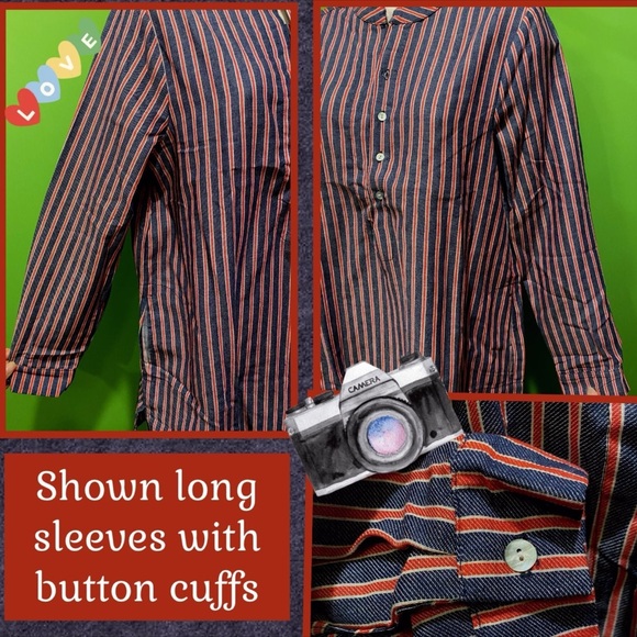 NWT S COTTON LONG LENGTH TUNIC RED WHITE BLUE STRIPE-VELZERA (missing 1 button) - Picture 4 of 12